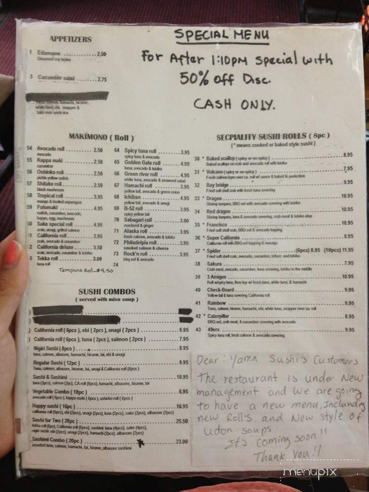 Yama Sushi - Oakland, CA menu_pic