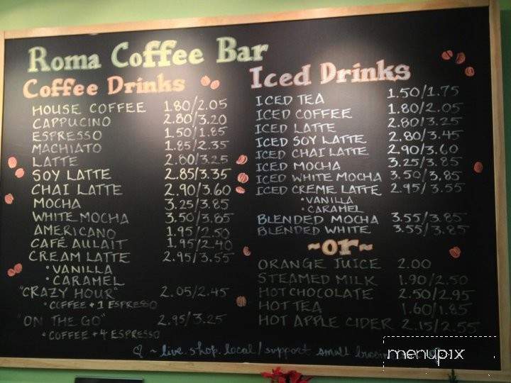 Roma Coffee Bar - Oakland, CA menu_pic