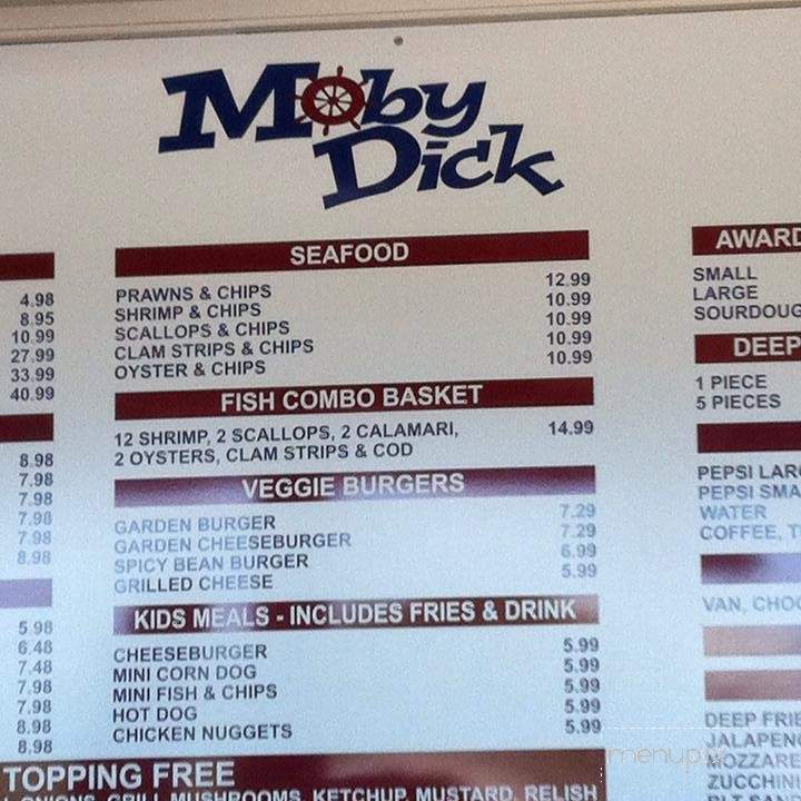 Menu Of Moby Dick S In Ocean Shores Wa 98569