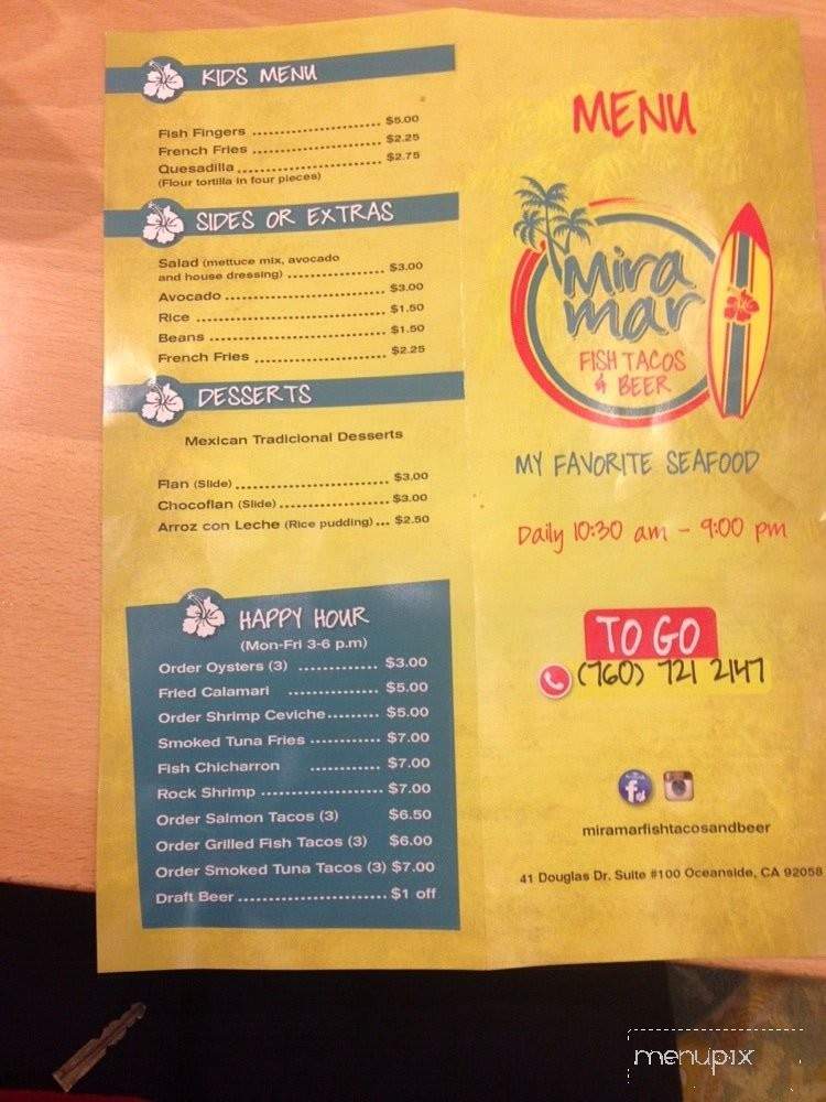 Miramar Fish Tacos and Beer - Oceanside, CA menu_pic