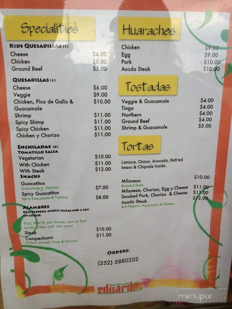 Online Menu of Eduardo's Taco Stand, Ocracoke, NC