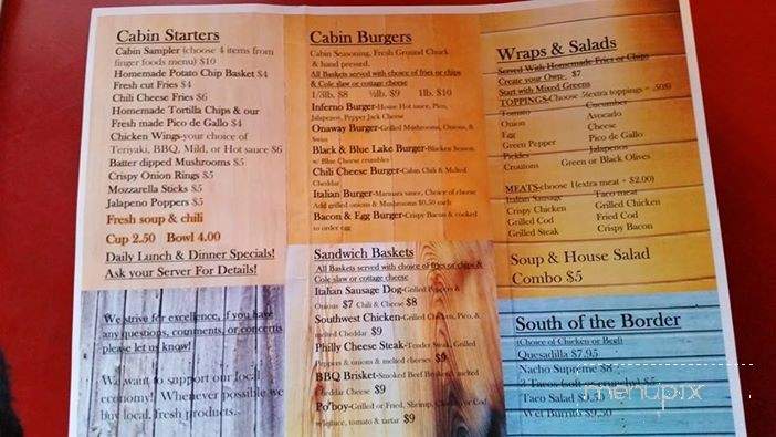 Cabin Bar and Grill - Onaway, MI menu_pic