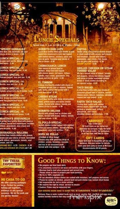 Mi Casa Mexican Restaurant - Ossian, IN menu_pic