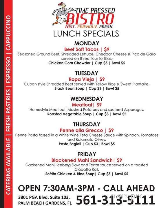 Time Pressed Bistro - Palm Beach Gardens, FL menu_pic