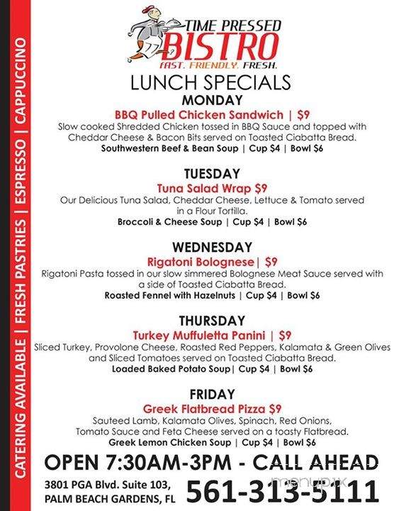 Time Pressed Bistro - Palm Beach Gardens, FL menu_pic