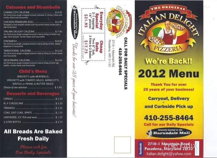 Italian Delight - Pasadena, MD menu_pic