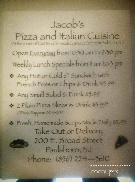 Jacobs Pizza & Italian Cuisine - Paulsboro, NJ menu_pic