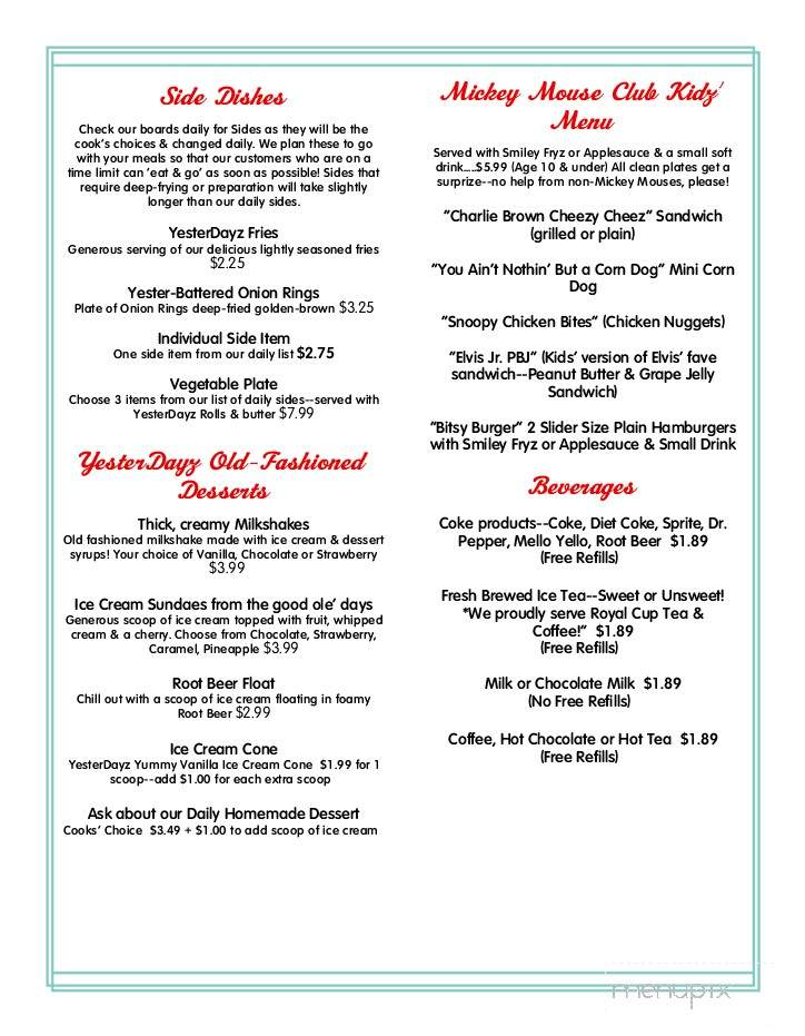 Yesterdayz 50's Diner - Pensacola, FL menu_pic