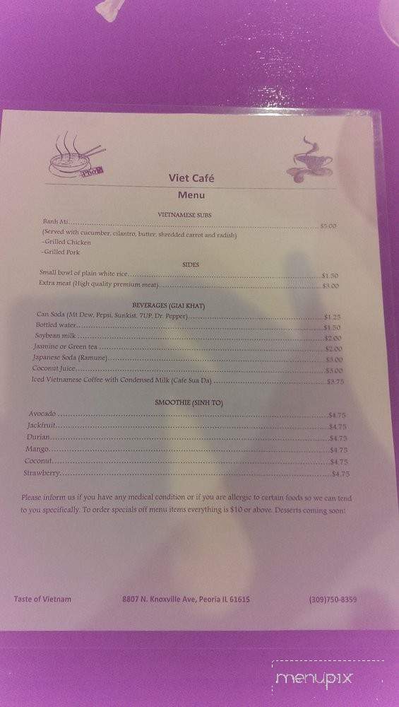Viet Cafe - Peoria, IL menu_pic