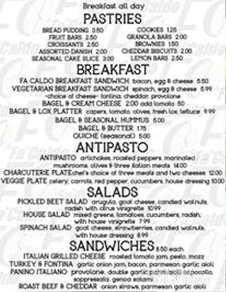 Fa Caldo Caffe - Philadelphia, PA menu_pic