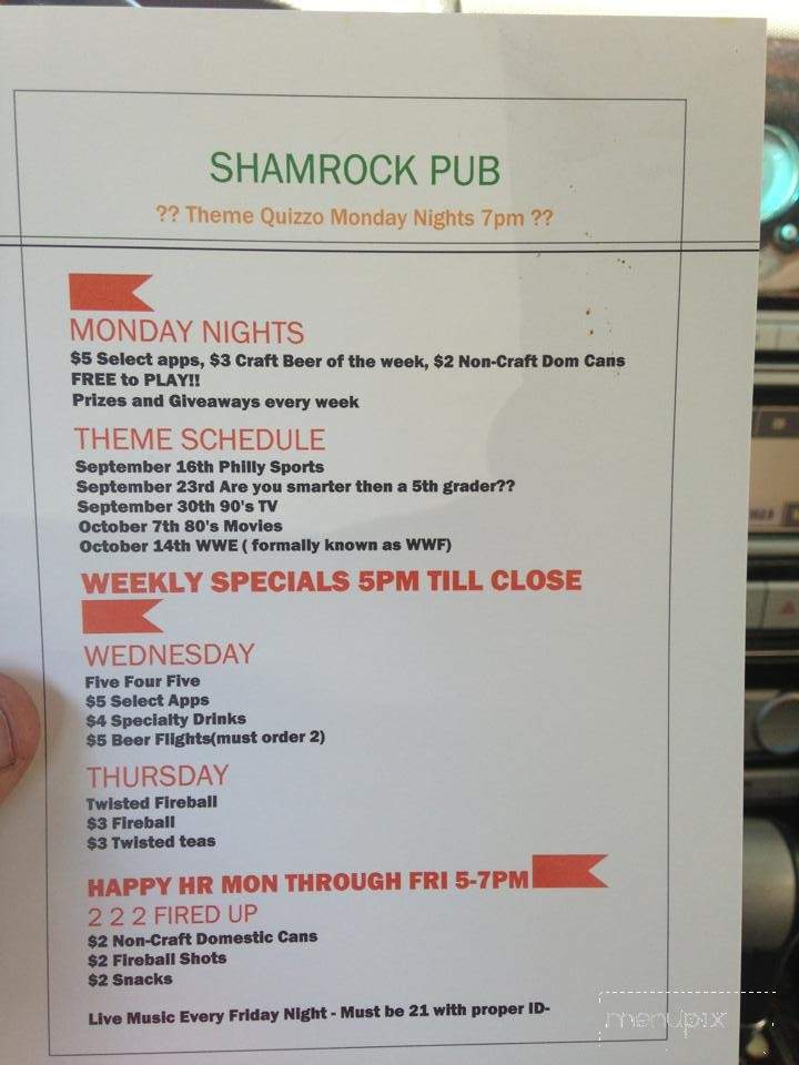 Shamrock Pub - Philadelphia, PA menu_pic