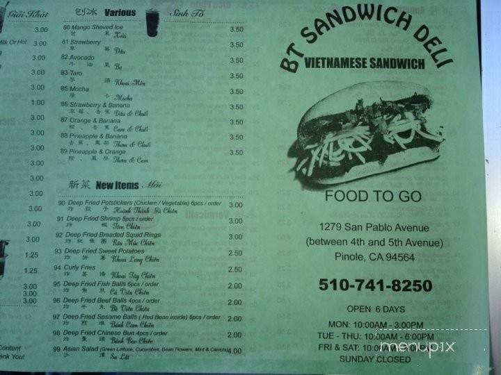 Bt Sandwich Deli - Pinole, CA menu_pic