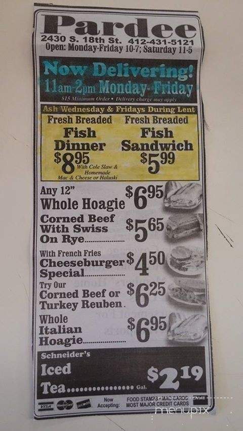 Pardee Deli - Pittsburgh, PA menu_pic