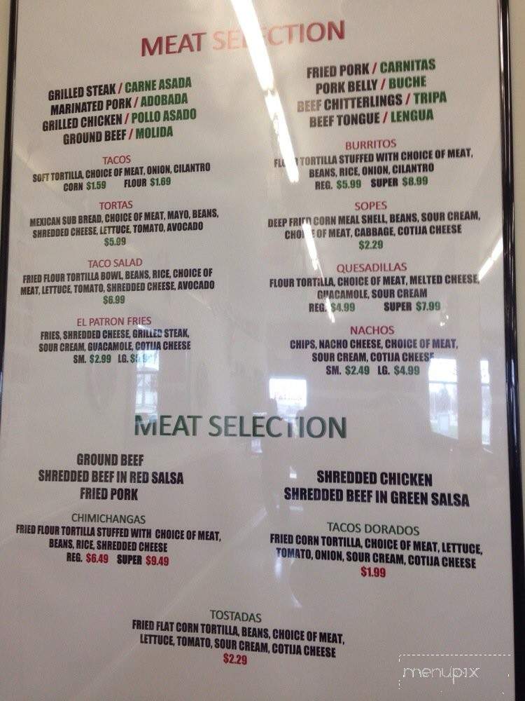 El Patron - Pontiac, MI menu_pic