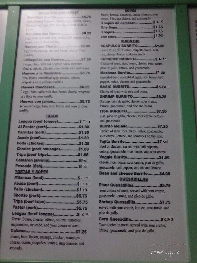 Acapulco Grill - Portland, OR menu_pic
