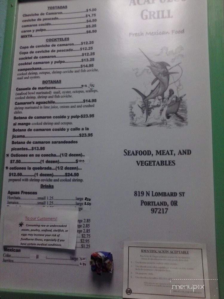 Acapulco Grill - Portland, OR menu_pic