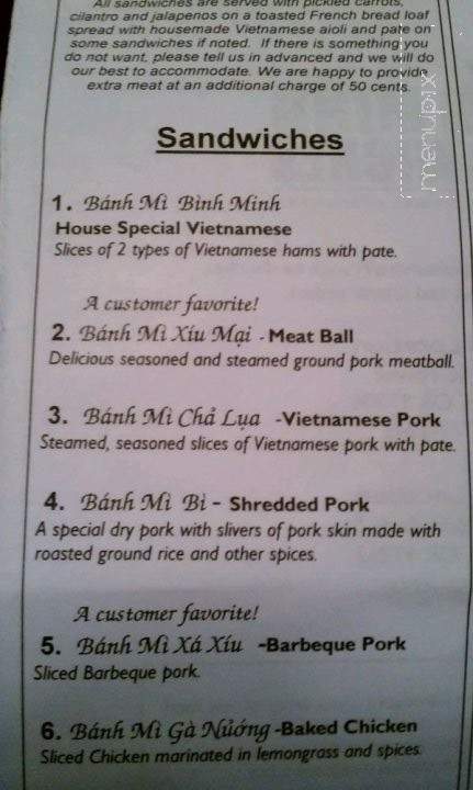 Binh Minh Sandwiches - Portland, OR menu_pic