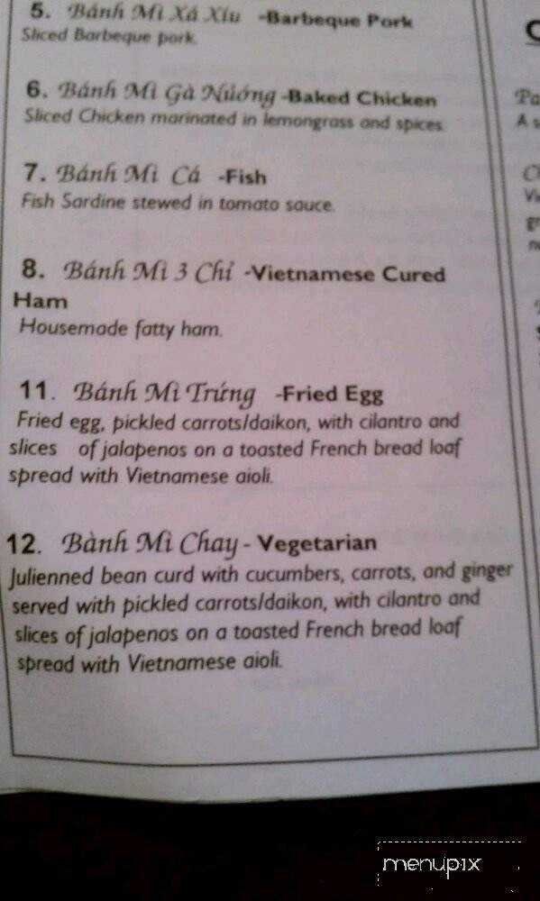 Binh Minh Sandwiches - Portland, OR menu_pic