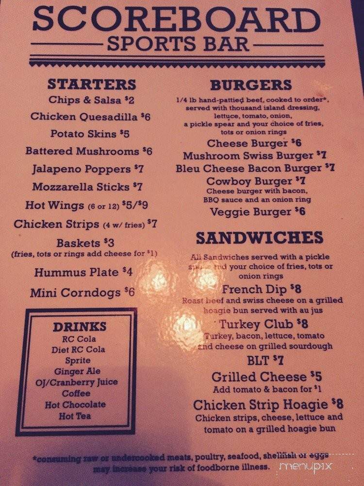 Scoreboard - Portland, OR menu_pic