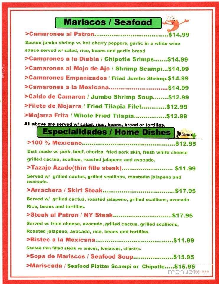 El Patron Restaurant - Poughkeepsie, NY menu_pic