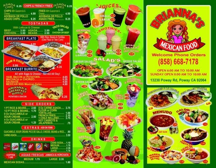 Brianna's Mexican Restaurant - Poway, CA menu_pic