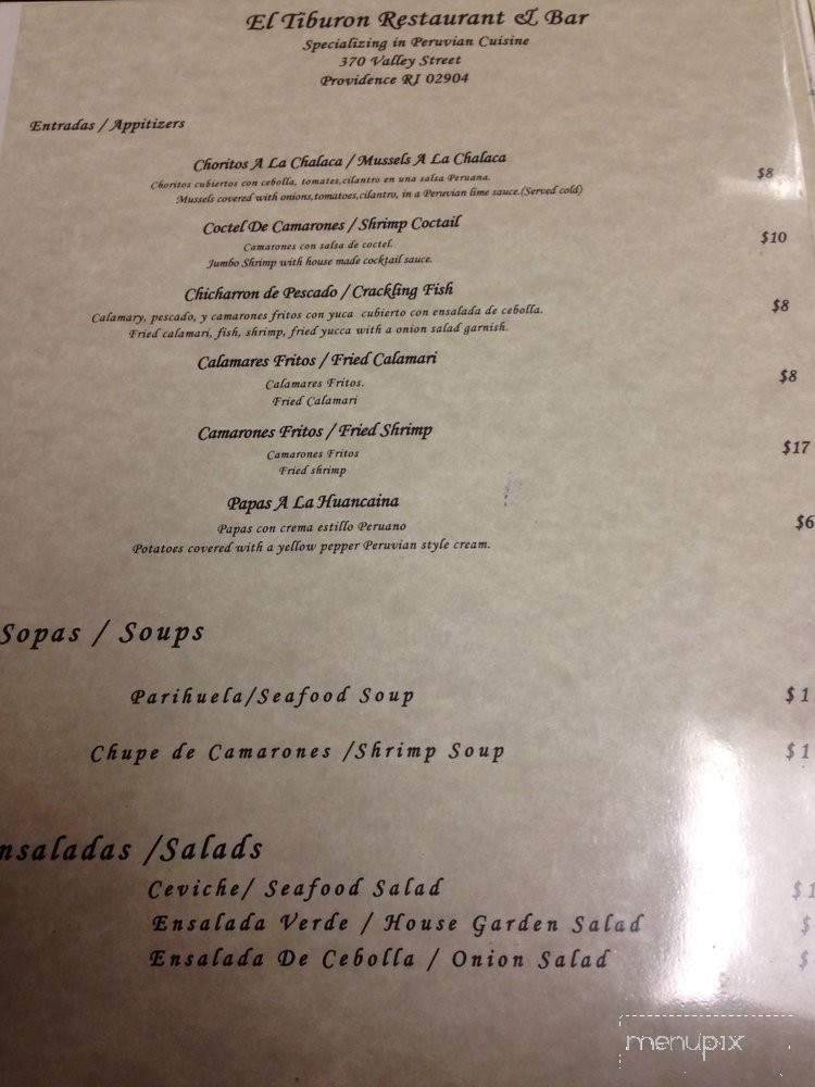 El Tiburon Restaurant and Bar - Providence, RI menu_pic