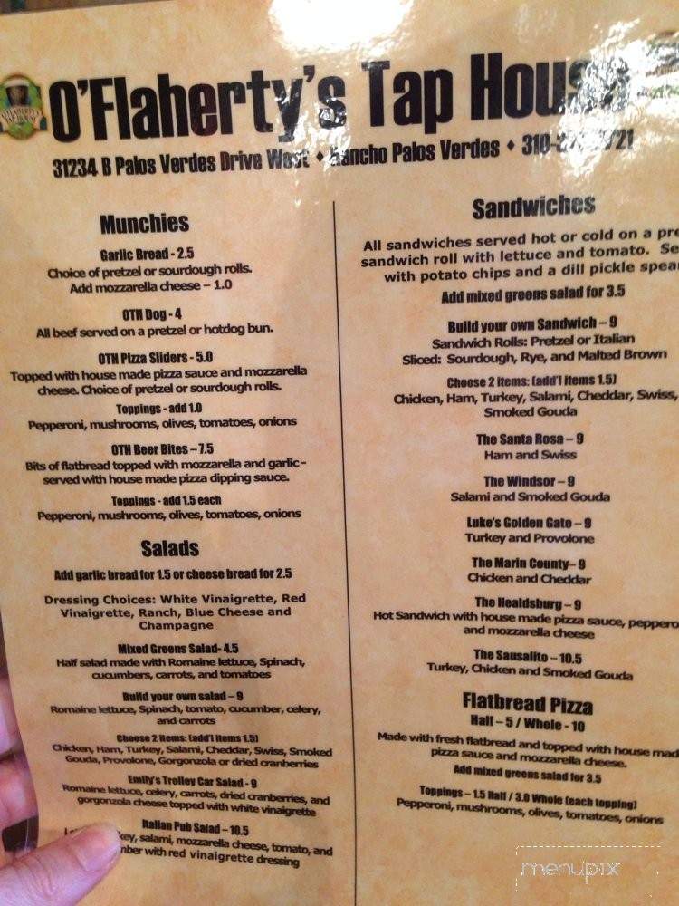O'flaherty's Tap House - Rancho Palos Verdes, CA menu_pic