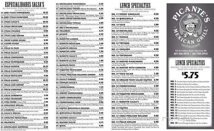 Picantes Grill - Raymond, MS menu_pic