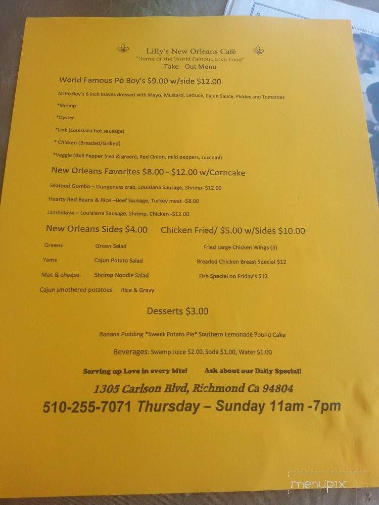 Lilly's New Orleans Cafe - Richmond, CA menu_pic