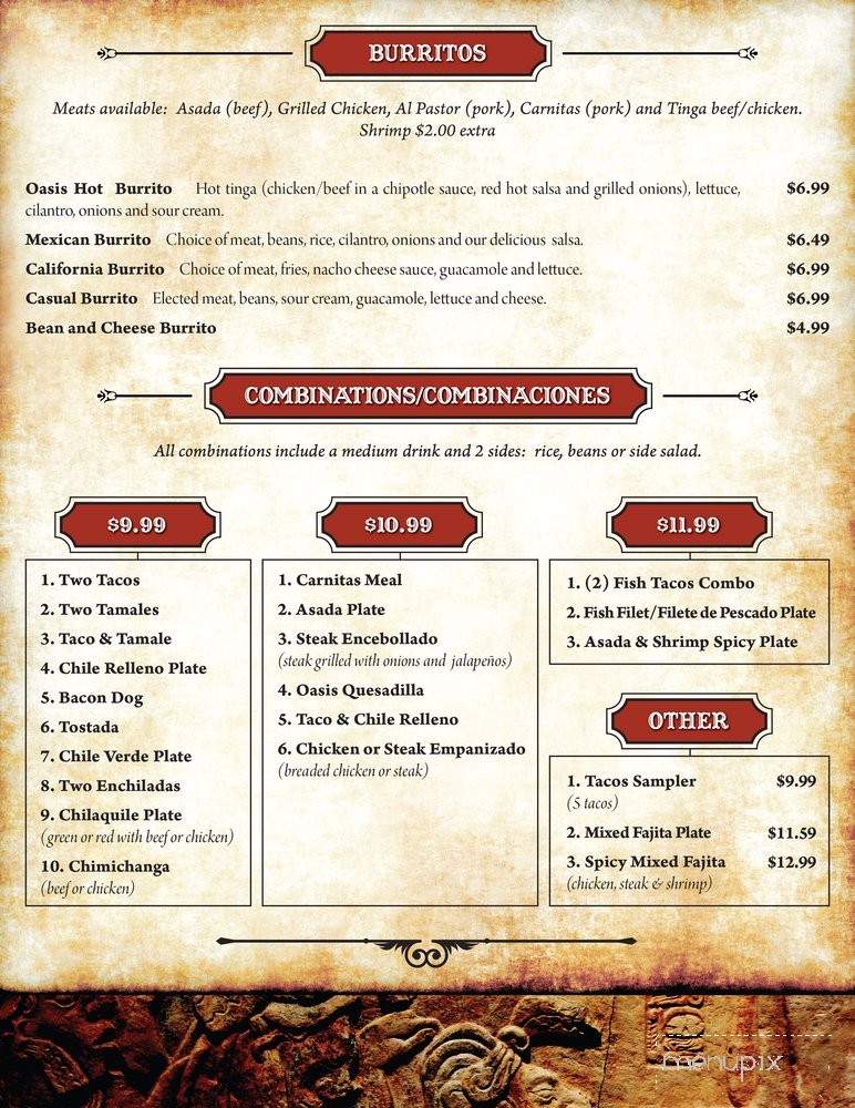 Oasis Mexican Restaurant - Ridgecrest, CA menu_pic