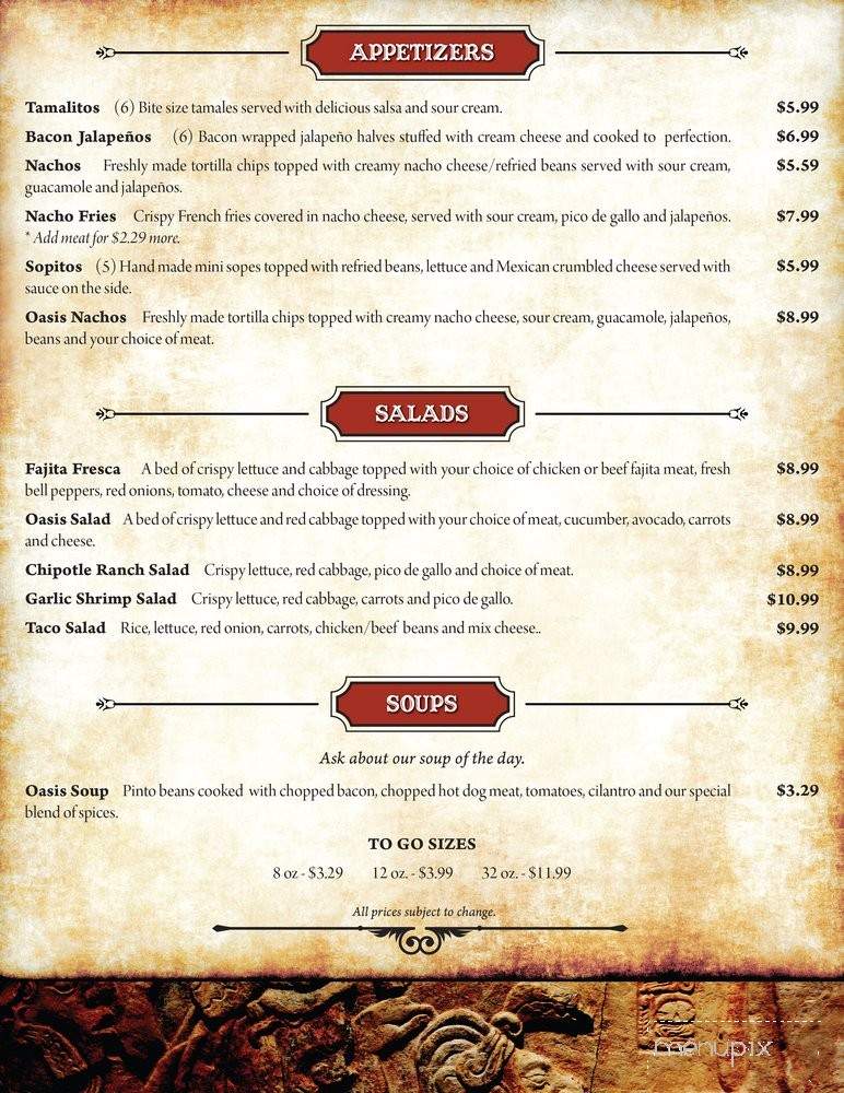 Oasis Mexican Restaurant - Ridgecrest, CA menu_pic