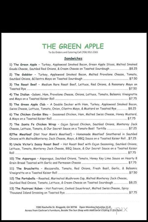 Green Apple Gourmet Sandwiches and Soups - Ringgold, GA menu_pic