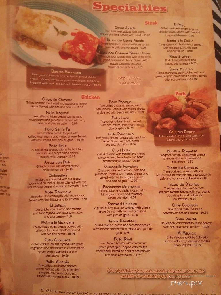 El Rio Mexican Grill - Roanoke, VA menu_pic
