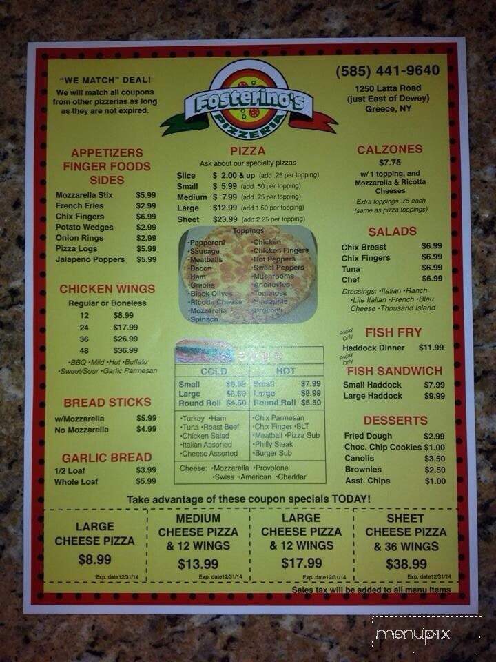 Fosterino's Pizzeria - Rochester, NY menu_pic