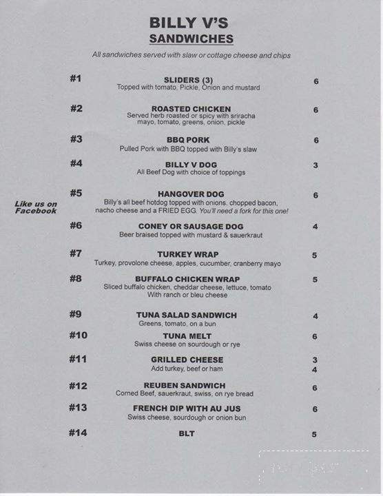 Billy V's - Rossford, OH menu_pic
