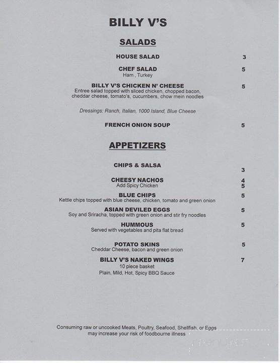 Billy V's - Rossford, OH menu_pic