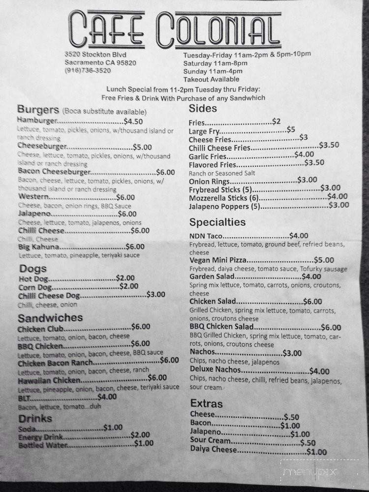 Cafe Colonial - Sacramento, CA menu_pic