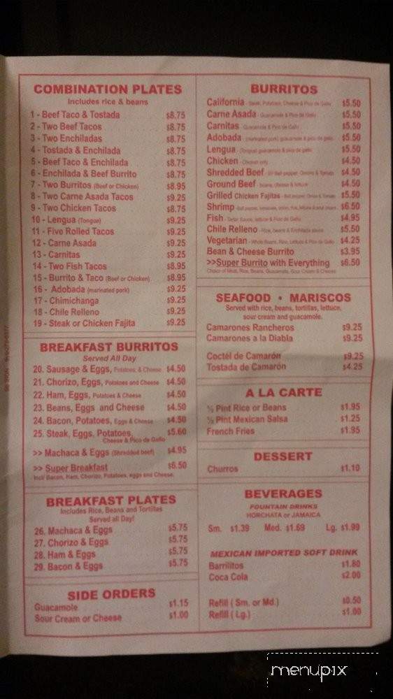 California Burrito Mexican Food - Sacramento, CA menu_pic