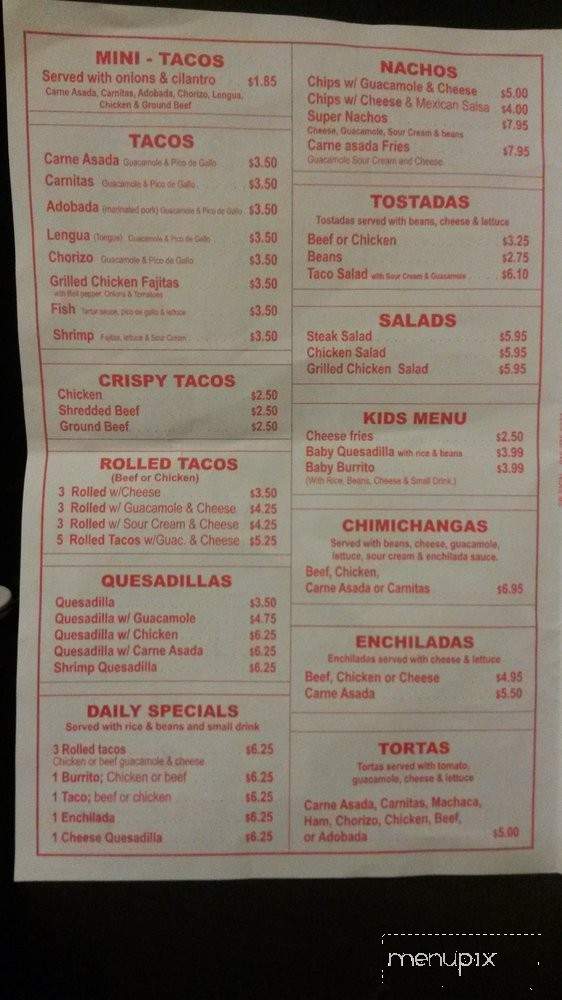 California Burrito Mexican Food - Sacramento, CA menu_pic