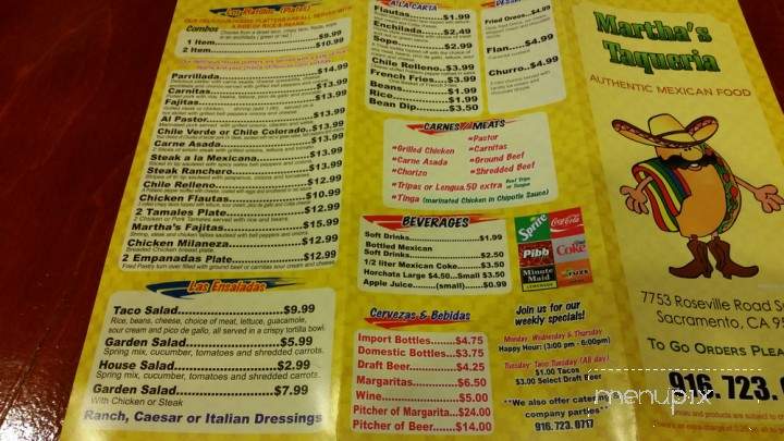 Martha's Taqueria - Sacramento, CA menu_pic