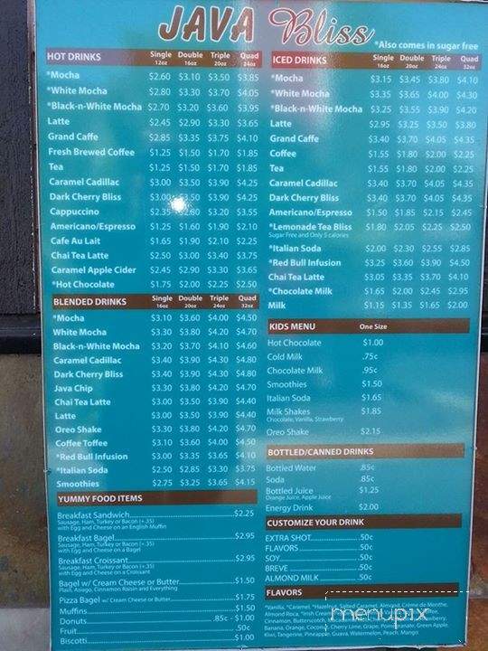Java Bliss - Sacramento, CA menu_pic