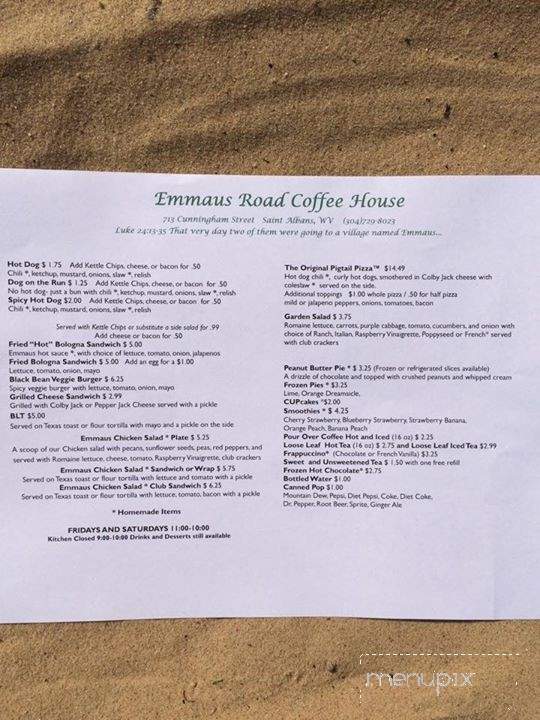 Emmaus Road Coffee House - Saint Albans, WV menu_pic