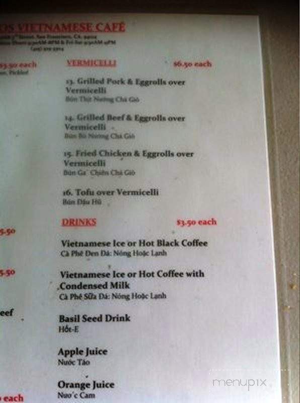Dano Vietnamese Coffee - San Francisco, CA menu_pic