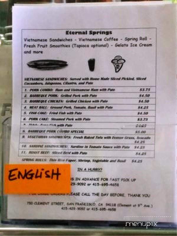 Eternal Springs - San Francisco, CA menu_pic