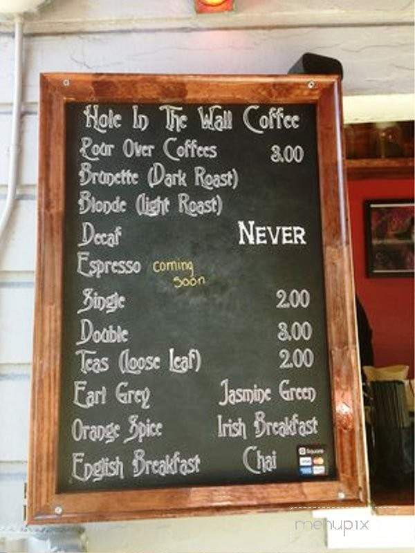 Hole in the Wall Coffee - San Francisco, CA menu_pic