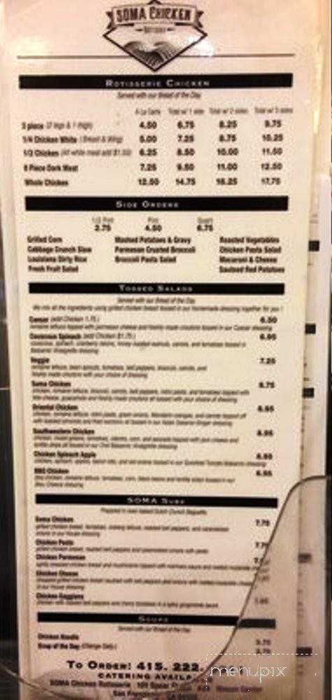 Soma Chicken - San Francisco, CA menu_pic