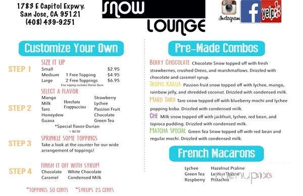 Snow Lounge - San Jose, CA menu_pic