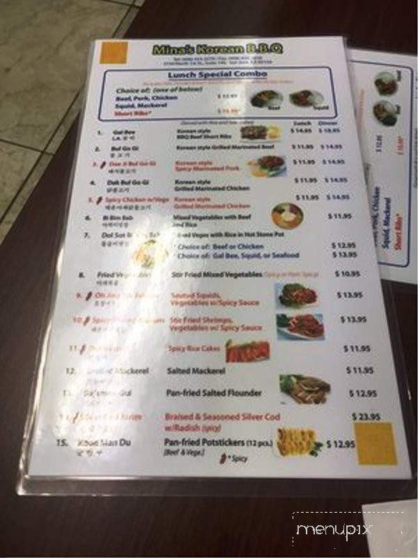 Mina's Korean B B Q - San Jose, CA menu_pic