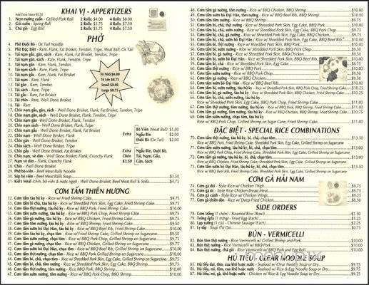 Pho Thien Huong - San Jose, CA menu_pic