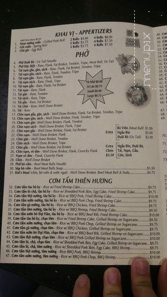 Pho Thien Huong - San Jose, CA menu_pic